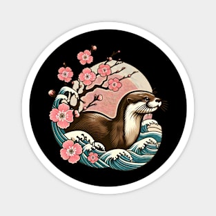 Aquatic Animal Vintage Sunset Art Floral Japanese Otter Magnet